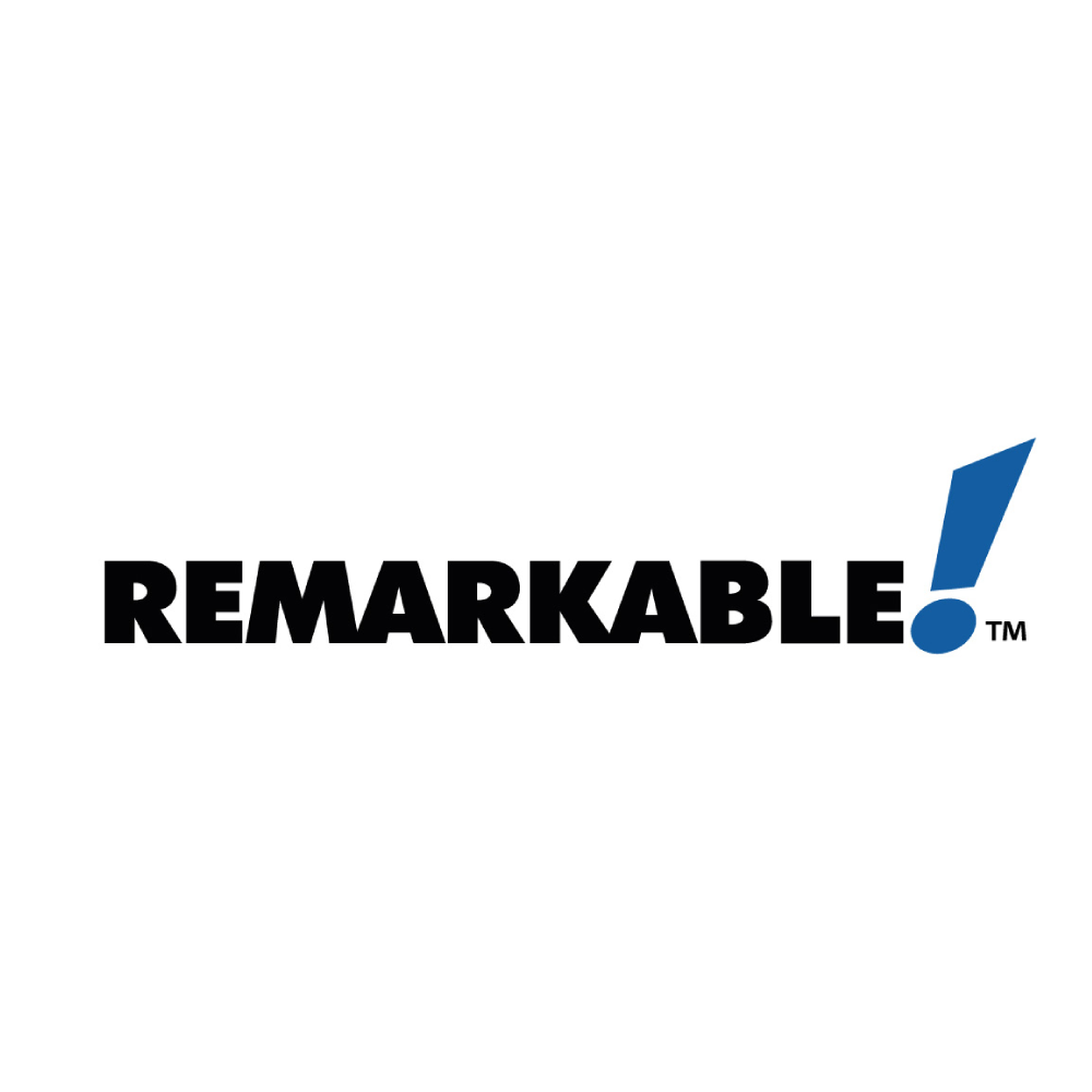 Remarkable! logo with a bold black wordmark and a blue exclamation mark next to it.